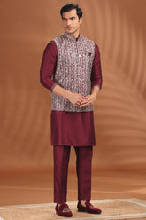 Maroon Silk Kurta Pajama with Sequin Embroidered Jacket