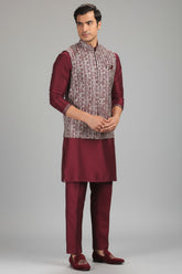 Maroon Silk Kurta Pajama with Sequin Embroidered Jacket