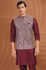 Maroon Silk Kurta Pajama with Sequin Embroidered Jacket