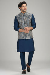 Rama Blue Silk Kurta Pajama with Sequin Embroidered Jacket
