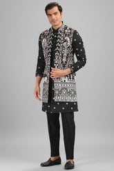 Black Silk Embroidered Jacket Indo Western Set