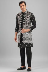 Black Silk Embroidered Jacket Indo Western Set