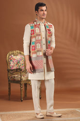 Cream Silk Jacket Indo Western Set
