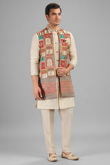 Cream Silk Jacket Indo Western Set