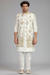 Pearl White Embroidered Jacket Indo Western Set