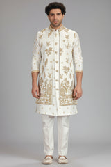Pearl White Embroidered Jacket Indo Western Set
