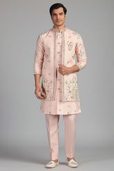 Pink Silk Mirror and Floral Printed Jacket Indo Western Set