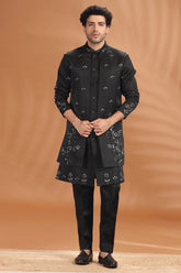 Black Silk Jacket Indo Western Set