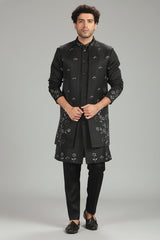 Black Silk Jacket Indo Western Set