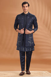 Navy Blue Silk Jacket Indo Western Set