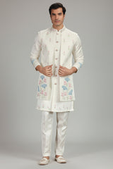 Off White Silk Floral Printed and Cutdana Worked Jacket Indo Western Set