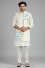 Off White Silk Printed Jacket Indo Western Set
