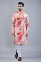 Pink Silk Floral Printed Kurta Pajama - pink silk saree