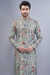 Sea Green Cotton Animal Motif Print Kurta Pajama - green cotton saree