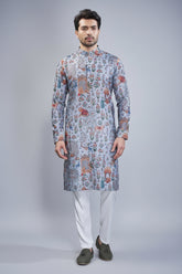 Grey Cotton Animal Motif Printed Kurta Pajama - grey cotton saree