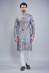 Grey Cotton Animal Motif Printed Kurta Pajama - grey cotton saree