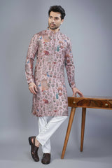 Pink Cotton Animal Motif Print Kurta Pajama