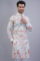 Pearl White Cotton Printed Kurta Pajama - white cotton saree