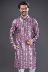 Mauve Cotton Linen Printed Kurta Pajama - cotton saree