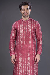 Maroon Cotton linen Printed Kurta Pajama - maroon cotton saree
