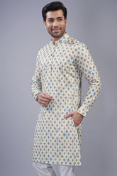 Yellow Cotton Linen Checks Printed Kurta Pajama - yellow cotton saree