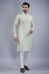 Yellow Cotton Linen Checks Printed Kurta Pajama - yellow cotton saree
