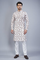 Off White Digital Paisley Printed Kurta Pajama - white saree
