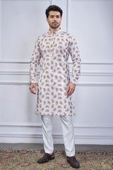 Off White Digital Paisley Printed Kurta Pajama