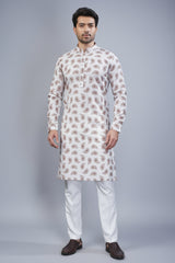 Off White Digital Paisley Printed Kurta Pajama - white saree