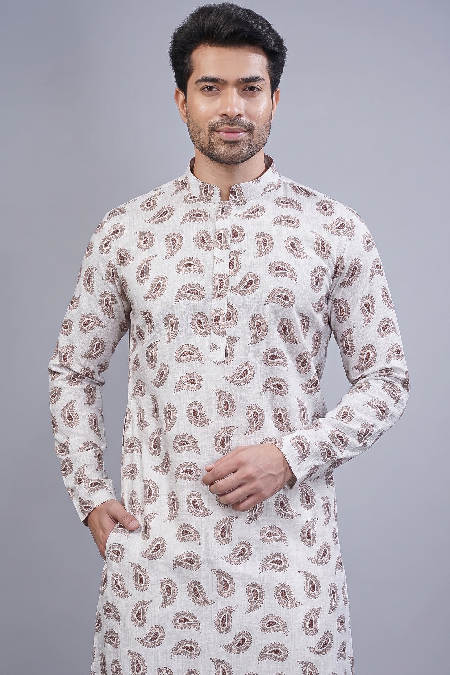 Off White Digital Paisley Printed Kurta Pajama - white saree