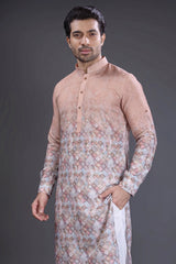 Beige Cotton Printed Kurta Pajama - beige cotton saree