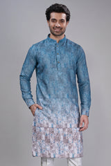 Blue Cotton Printed Kurta Pajama - blue cotton saree