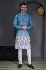 Blue Cotton Printed Kurta Pajama