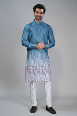 Blue Cotton Printed Kurta Pajama - blue cotton saree