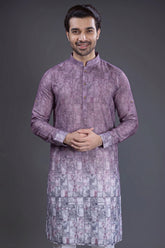 Lavender Purple Cotton Printed Kurta Pajama - purple cotton saree