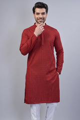 Red Art Silk Embroidered Kurta Pajama - red silk saree embroidered