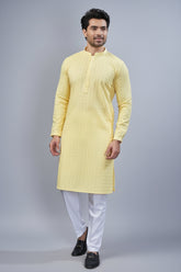 Light Yellow Art Silk Embroidered Kurta Pajama - red silk saree embroidered