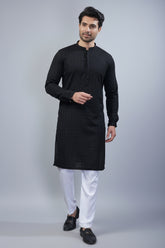 Black Art Silk Embroidered Kurta Pajama - red silk saree embroidered