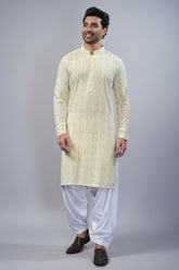 Light Yellow Lucknowi Embroidered Kurta Pajama - red saree embroidered
