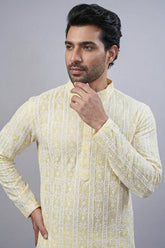 Light Yellow Lucknowi Embroidered Kurta Pajama - red saree embroidered