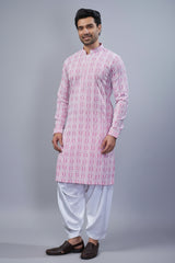 Light Pink Art Silk Lucknowi Embroidered Kurta Pajama