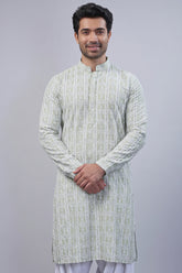 Light Green Art Silk Lucknowi Embroidered Kurta Pajama - red silk saree embroidered