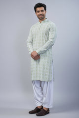 Light Green Art Silk Lucknowi Embroidered Kurta Pajama