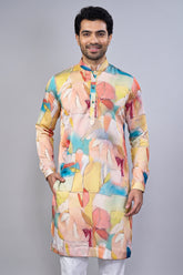Multi Colored Silk Printed Kurta Pajama - red silk saree
