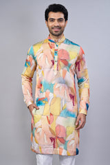 Multi Colored Silk Printed Kurta Pajama - red silk saree