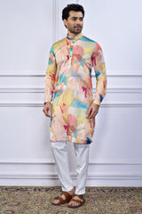 Multi Colored Silk Printed Kurta Pajama