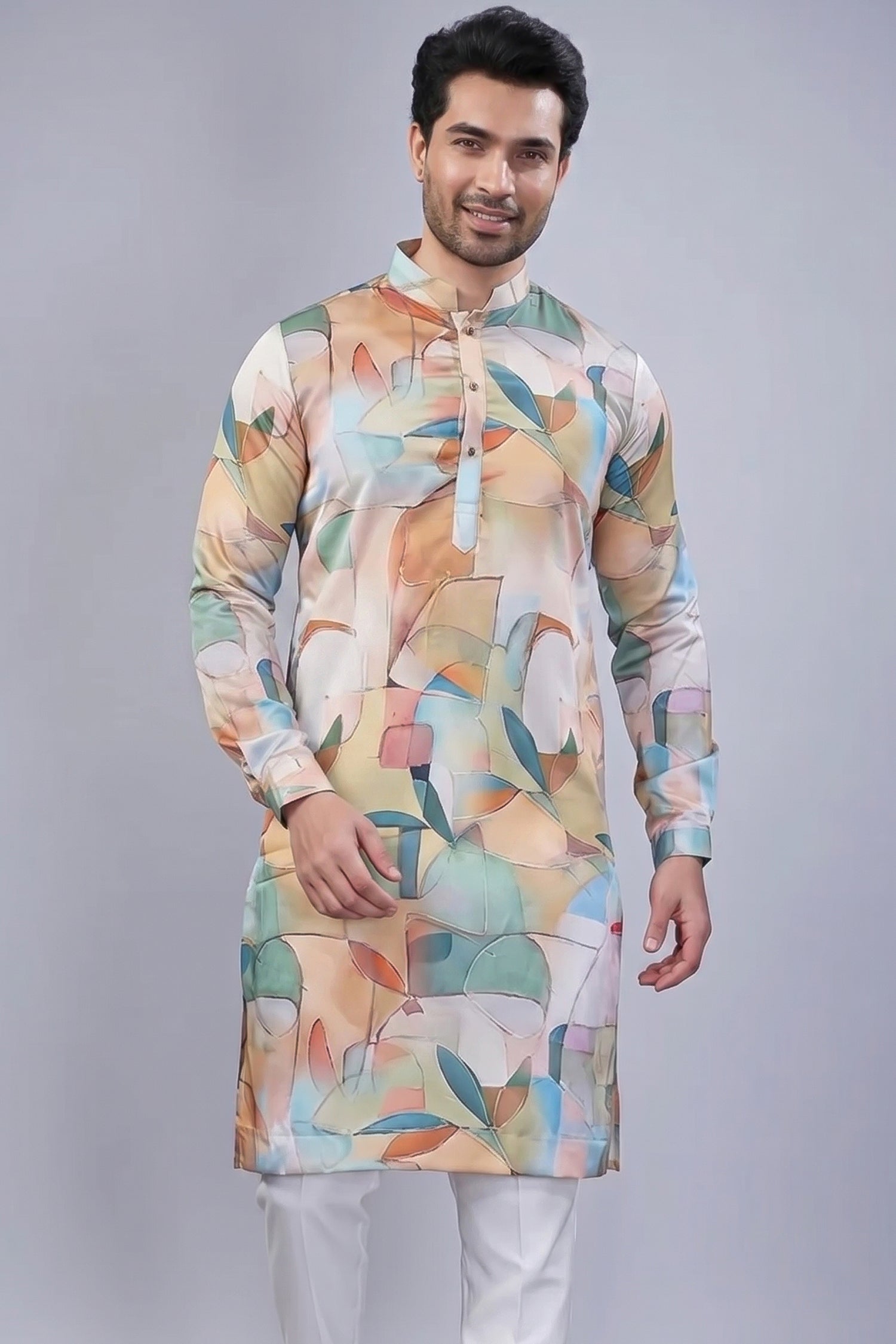 Green and Multi Colored Silk Kurta Pajama - red silk saree