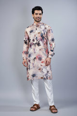 Multi Colored Silk Floral Printed Kurta Pajama