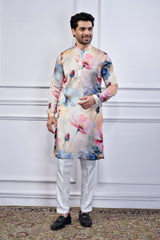 Multi Colored Silk Printed Kurta Pajama