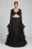 Black Net Sequin Beaded Fish Cut Lehenga with Deep Scallop Neckline Blouse - black net saree